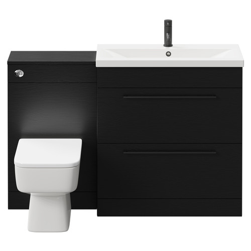 Napoli 390 Nero Oak 1300mm Vanity Unit Toilet Suite with 1 Tap Hole Basin and 2 Drawers with Matt Black Handles Front View