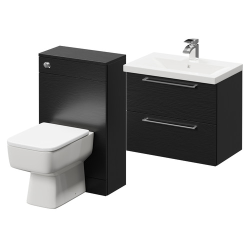 Napoli 390 Nero Oak 1100mm Wall Mounted Vanity Unit Toilet Suite with 1 Tap Hole Basin and 2 Drawers with Polished Chrome Handles Right Hand View