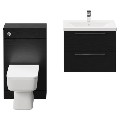 Napoli 390 Nero Oak 1100mm Wall Mounted Vanity Unit Toilet Suite with 1 Tap Hole Basin and 2 Drawers with Polished Chrome Handles Front View