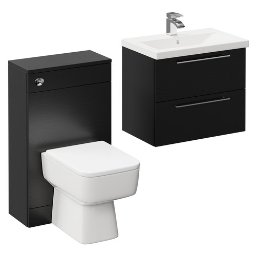 Napoli 390 Nero Oak 1100mm Wall Mounted Vanity Unit Toilet Suite with 1 Tap Hole Basin and 2 Drawers with Polished Chrome Handles Left Hand View
