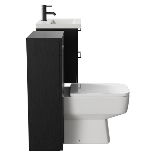 Napoli 390 Nero Oak 1100mm Wall Mounted Vanity Unit Toilet Suite with 1 Tap Hole Basin and 2 Drawers with Matt Black Handles Side View