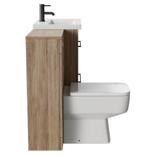 Napoli 390 Bordalino Oak 1100mm Vanity Unit Toilet Suite with 1 Tap Hole Basin and 2 Drawers with Matt Black Handles Side View