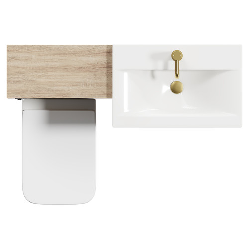 Napoli 390 Bordalino Oak 1100mm Vanity Unit Toilet Suite with 1 Tap Hole Basin and 2 Drawers with Brushed Brass Handles View from Top