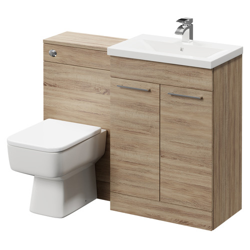 Napoli 390 Bordalino Oak 1100mm Vanity Unit Toilet Suite with 1 Tap Hole Basin and 2 Doors with Polished Chrome Handles Right Hand View