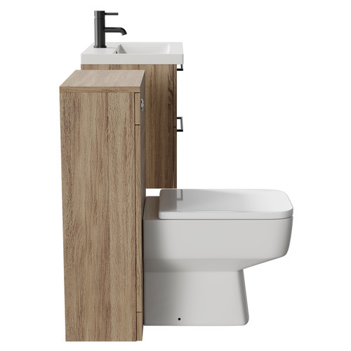 Napoli 390 Bordalino Oak 1100mm Wall Mounted Vanity Unit Toilet Suite with 1 Tap Hole Basin and 2 Drawers with Matt Black Handles Side View