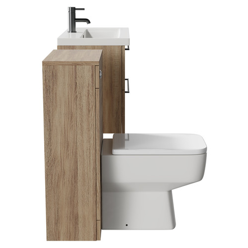 Napoli 390 Bordalino Oak 1300mm Wall Mounted Vanity Unit Toilet Suite with 1 Tap Hole Basin and 2 Drawers with Gunmetal Grey Handles Side View