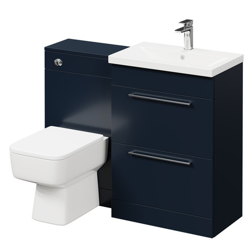 Napoli 390 Deep Blue 1100mm Vanity Unit Toilet Suite with 1 Tap Hole Basin and 2 Drawers with Polished Chrome Handles Right Hand View