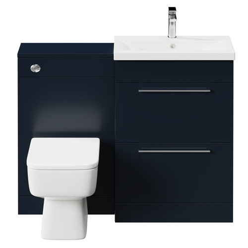 Napoli 390 Deep Blue 1100mm Vanity Unit Toilet Suite with 1 Tap Hole Basin and 2 Drawers with Polished Chrome Handles Front View