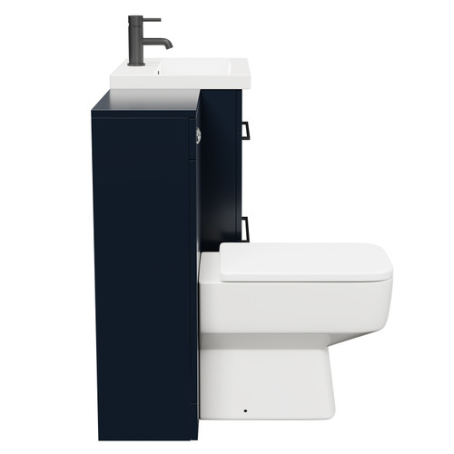 Napoli 390 Deep Blue 1100mm Vanity Unit Toilet Suite with 1 Tap Hole Basin and 2 Drawers with Matt Black Handles Side View