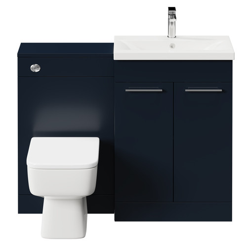 Napoli 390 Deep Blue 1100mm Vanity Unit Toilet Suite with 1 Tap Hole Basin and 2 Doors with Polished Chrome Handles Front View