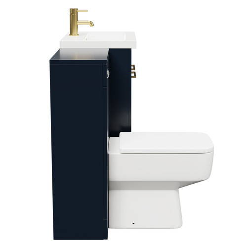 Napoli 390 Deep Blue 1100mm Vanity Unit Toilet Suite with 1 Tap Hole Basin and 2 Doors with Brushed Brass Handles Side View