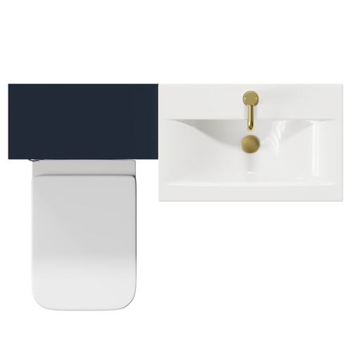 Napoli 390 Deep Blue 1100mm Vanity Unit Toilet Suite with 1 Tap Hole Basin and 2 Doors with Brushed Brass Handles View from Top