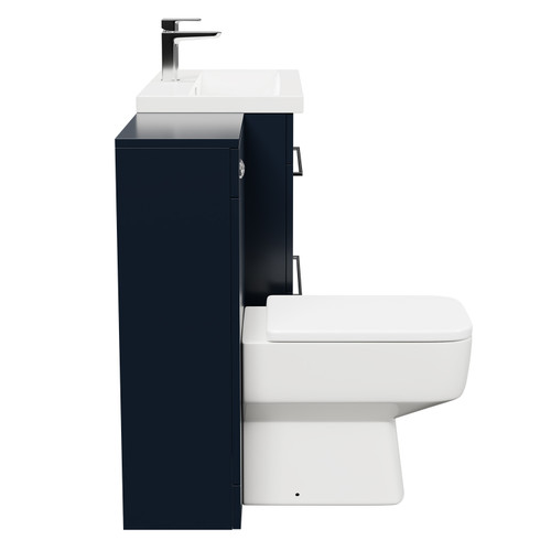 Napoli 390 Deep Blue 1300mm Vanity Unit Toilet Suite with 1 Tap Hole Basin and 2 Drawers with Polished Chrome Handles Side View
