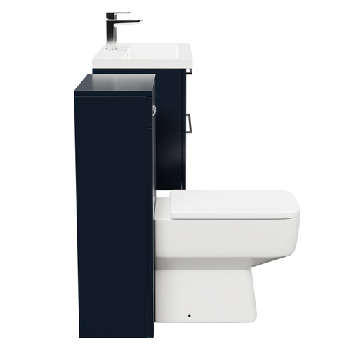 Napoli 390 Deep Blue 1300mm Wall Mounted Vanity Unit Toilet Suite with 1 Tap Hole Basin and 2 Drawers with Polished Chrome Handles Side View