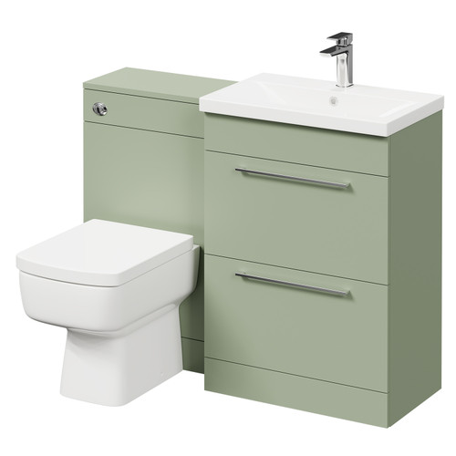 Napoli 390 Olive Green 1100mm Vanity Unit Toilet Suite with 1 Tap Hole Basin and 2 Drawers with Polished Chrome Handles Right Hand View