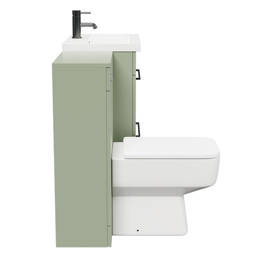 Napoli 390 Olive Green 1100mm Vanity Unit Toilet Suite with 1 Tap Hole Basin and 2 Drawers with Gunmetal Grey Handles Side View