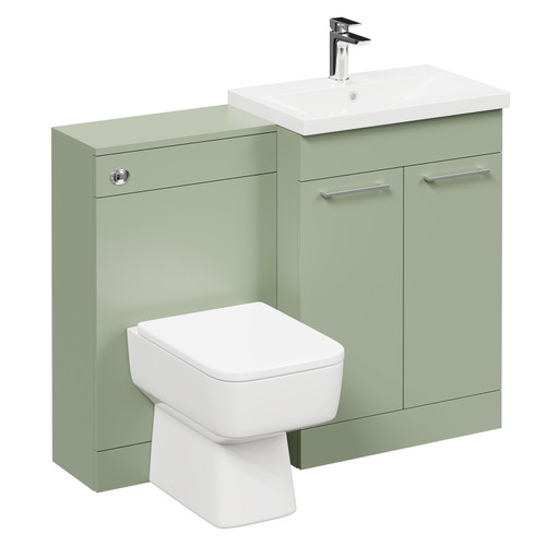 Napoli 390 Olive Green 1100mm Vanity Unit Toilet Suite with 1 Tap Hole Basin and 2 Doors with Polished Chrome Handles Left Hand View
