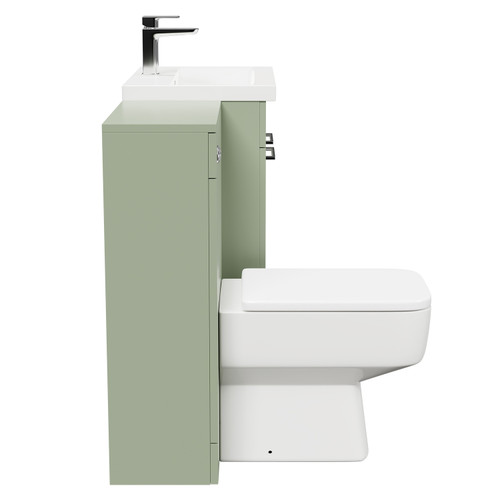 Napoli 390 Olive Green 1100mm Vanity Unit Toilet Suite with 1 Tap Hole Basin and 2 Doors with Polished Chrome Handles Side View