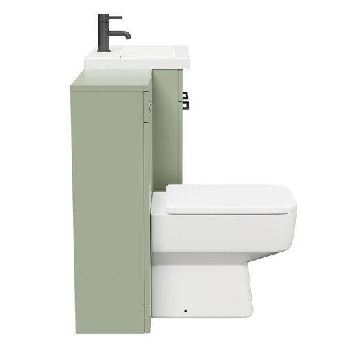 Napoli 390 Olive Green 1100mm Vanity Unit Toilet Suite with 1 Tap Hole Basin and 2 Doors with Matt Black Handles Side View
