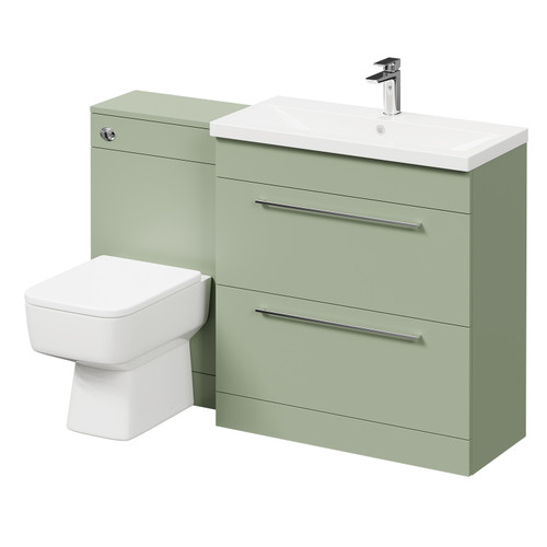 Napoli 390 Olive Green 1300mm Vanity Unit Toilet Suite with 1 Tap Hole Basin and 2 Drawers with Polished Chrome Handles Right Hand View