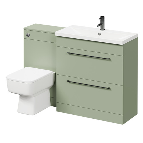 Napoli 390 Olive Green 1300mm Vanity Unit Toilet Suite with 1 Tap Hole Basin and 2 Drawers with Gunmetal Grey Handles Right Hand View