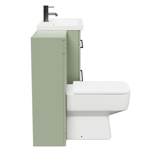 Napoli 390 Olive Green 1300mm Vanity Unit Toilet Suite with 1 Tap Hole Basin and 2 Drawers with Gunmetal Grey Handles Side View