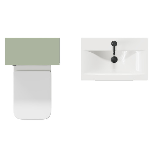 Napoli 390 Olive Green 1100mm Wall Mounted Vanity Unit Toilet Suite with 1 Tap Hole Basin and 2 Drawers with Gunmetal Grey Handles View from Top