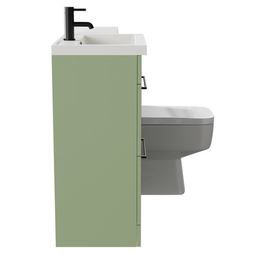 Napoli 390 Combination Olive Green 1100mm Vanity Unit Toilet Suite with Left Hand L Shaped 1 Tap Hole Basin and 2 Doors with Matt Black Handles Side View