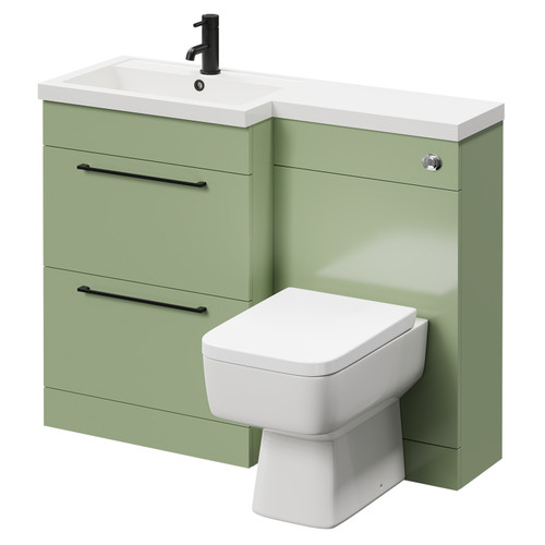 Napoli 390 Combination Olive Green 1100mm Vanity Unit Toilet Suite with Left Hand L Shaped 1 Tap Hole Basin and 2 Doors with Matt Black Handles Right Hand View