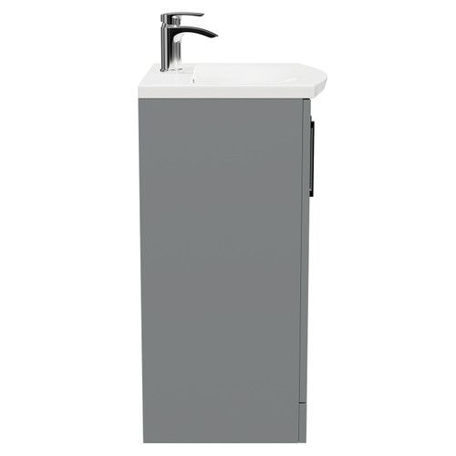 Avant Satin Grey 600mm Floor Standing Vanity Unit with 1 Tap Hole Curved Basin and 2 Doors with Polished Chrome Handles Side View