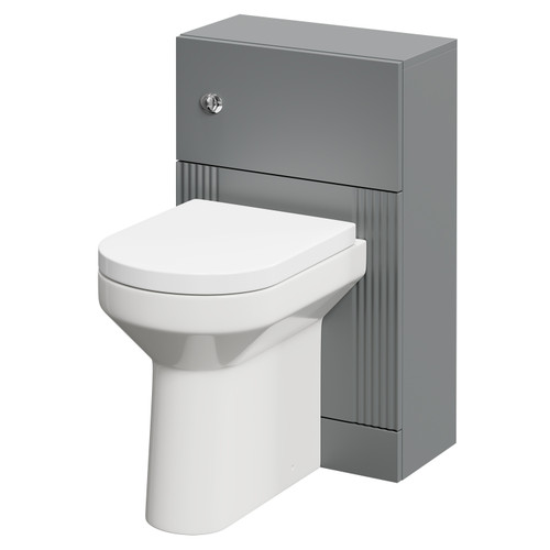 Avant Satin Grey 500mm Toilet Unit and Newbury Comfort Height Back to Wall Toilet Pan with Soft Close Toilet Seat Right Hand View