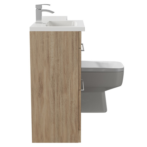 Napoli 390 Combination Bordalino Oak 1100mm Vanity Unit Toilet Suite with Left Hand L Shaped 1 Tap Hole Basin and 2 Drawers with Polished Chrome Handles Side View