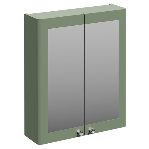 Danbury Satin Green 600mm Wall Mounted Mirrored Cabinet Left Hand View