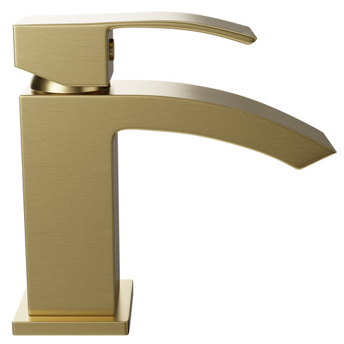 Colore Square Brushed Brass Mini Mono Basin Mixer Tap Side View