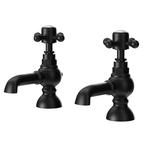 Balmoral Traditional Matt Black Basin Taps Pair Right Hand View