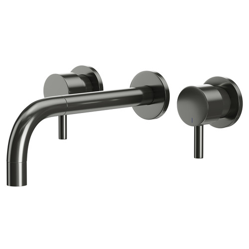 Colore Round Gunmetal Grey Wall Mounted 3 Tap Hole Basin Mixer Tap Right Hand View