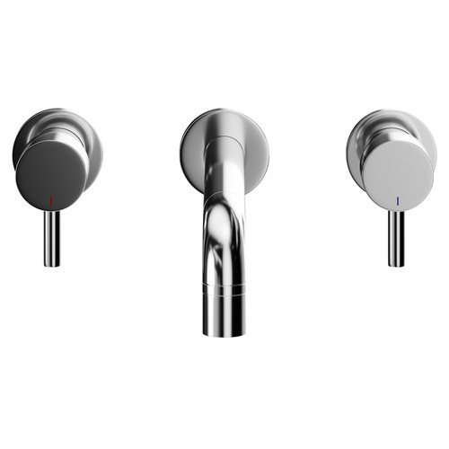 Colore Round Polished Chrome Wall Mounted 3 Tap Hole Bath Filler Tap Front View
