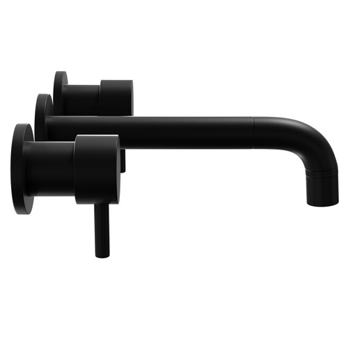 Colore Round Matt Black Wall Mounted 3 Tap Hole Bath Filler Tap Side View