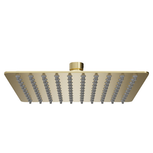 Colore Square Brushed Brass 200mm Thin Fixed Shower Head Front View