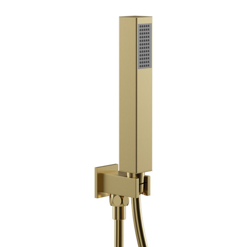 Colore Square Brushed Brass Shower Outlet Holder and Kit Left Hand View