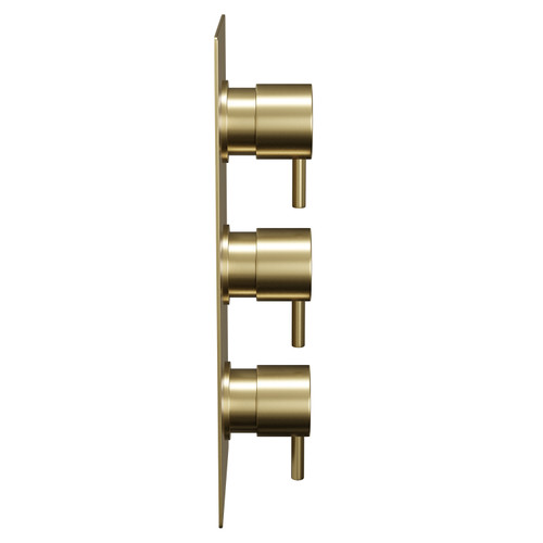 Colore Round Brushed Brass Concealed Triple Thermostatic Shower Valve with Diverter - 3 Outlets Side View