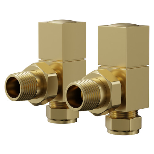 Dias Brushed Brass Square Angled Radiator Valves Right Hand View