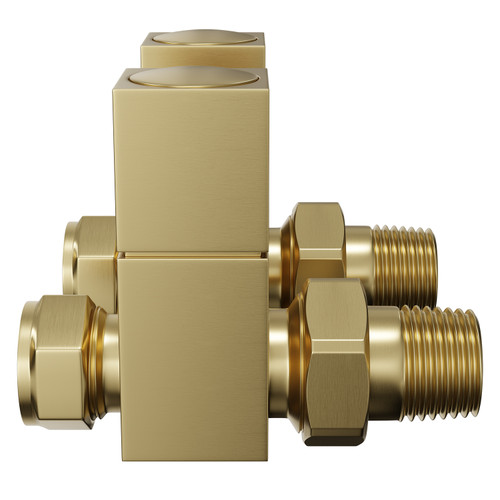 Colore Dias Brushed Brass Square Straight Radiator Valves Side View