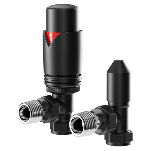 Colore Dias Matt Black Thermostatic Angled Radiator Valves Right Hand View