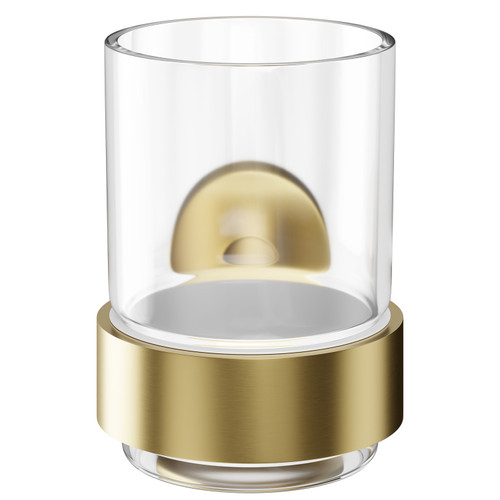 Colore Orbit Brushed Brass and Glass Wall Mounted Bathroom Tumbler Front View