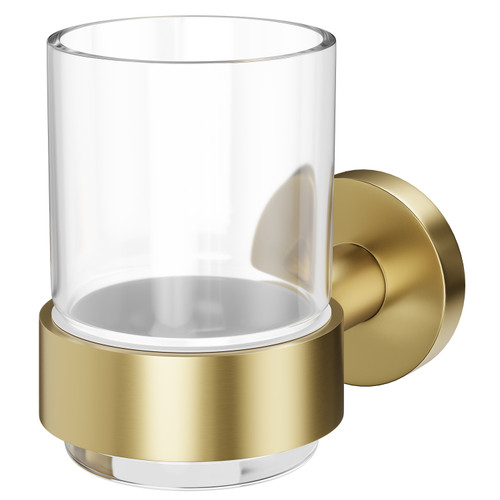 Colore Orbit Brushed Brass and Glass Wall Mounted Bathroom Tumbler Right Hand View