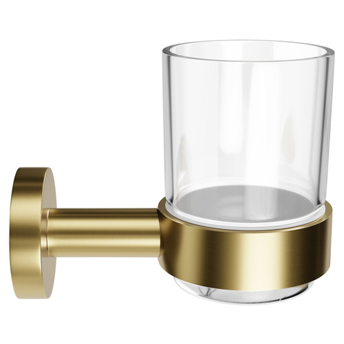 Colore Orbit Brushed Brass and Glass Wall Mounted Bathroom Tumbler Side View