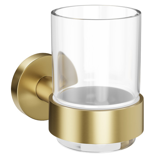 Colore Orbit Brushed Brass and Glass Wall Mounted Bathroom Tumbler Left Hand View