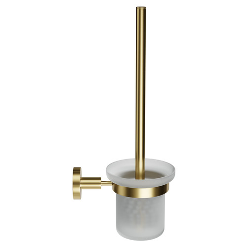 Colore Orbit Brushed Brass and Frosted Glass Wall Mounted Toilet Brush and Holder Side View
