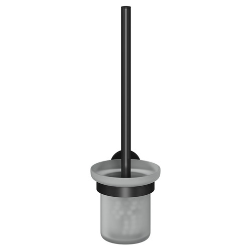 Colore Orbit Matt Black and Frosted Glass Wall Mounted Toilet Brush and Holder Front View